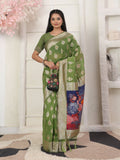 Shree Shyam Fashion Linen Cotton Green Saree | Grocsy
