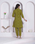 Miravan Womens Green Printed Cotton Straight Kurta With Palazzo | Grocsy