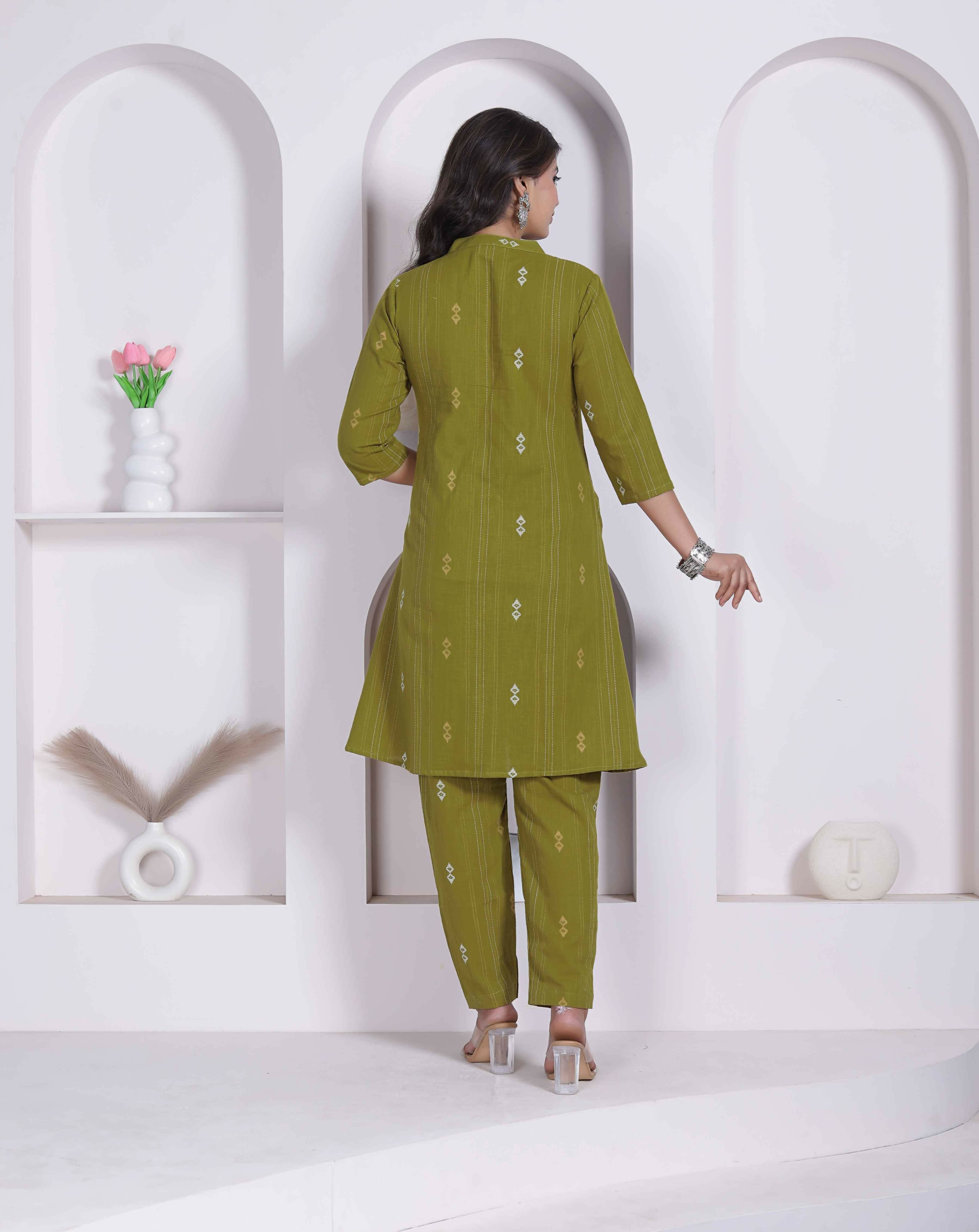 Miravan Womens Green Printed Cotton Straight Kurta With Palazzo | Grocsy