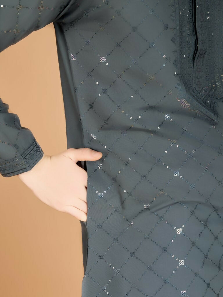 Vastranavya Grey Exclusive Festival Wear Viscose Silk Thread & Sequence Embroidered Work Kurta with Dupatta | Grocsy