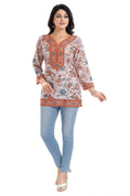 Snehal Creations Cream Faux Crepe Short Kurti Tunic Top | Grocsy