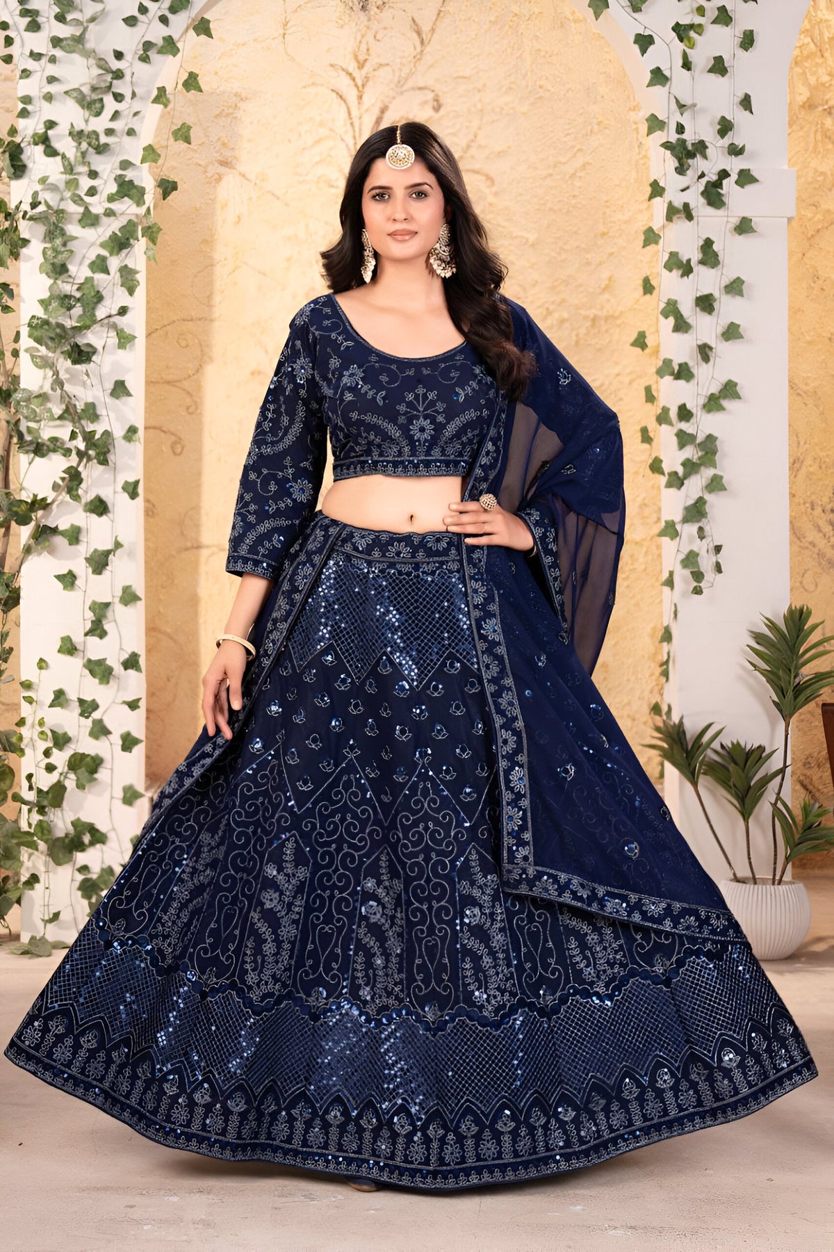 Lehenga Mart Designer Bollywood Style Wedding Wear Lehenga Choli - Blue | Grocsy