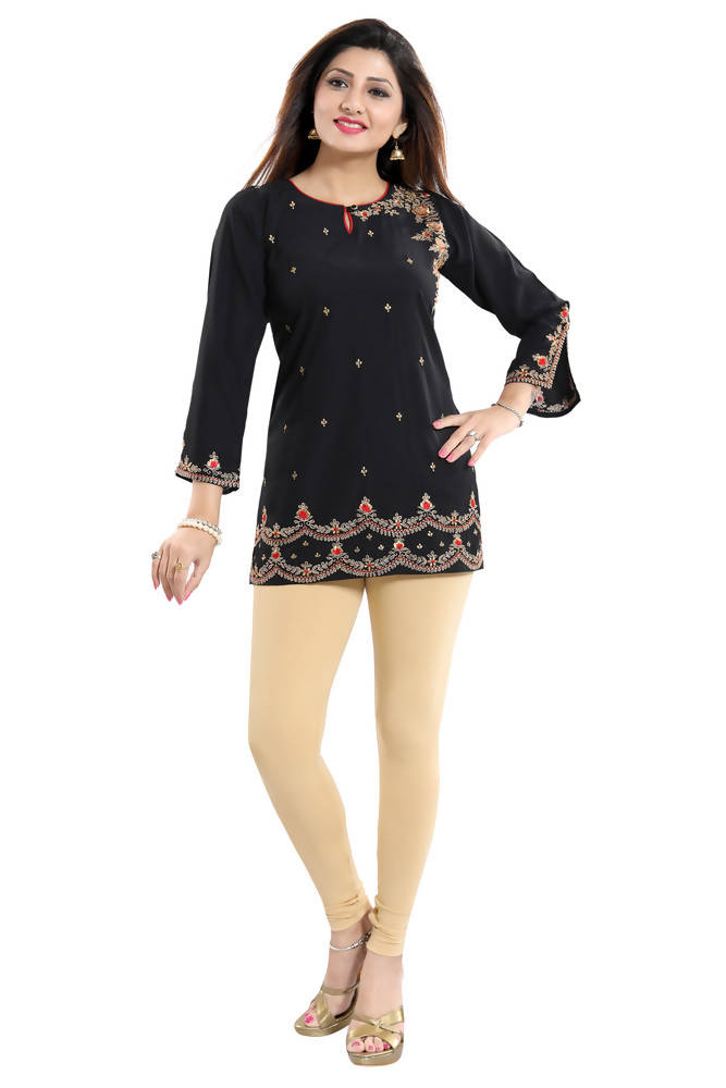 Snehal Creations Gracefully Black Alluring Indian Designer Short Kurti Tunic | Grocsy