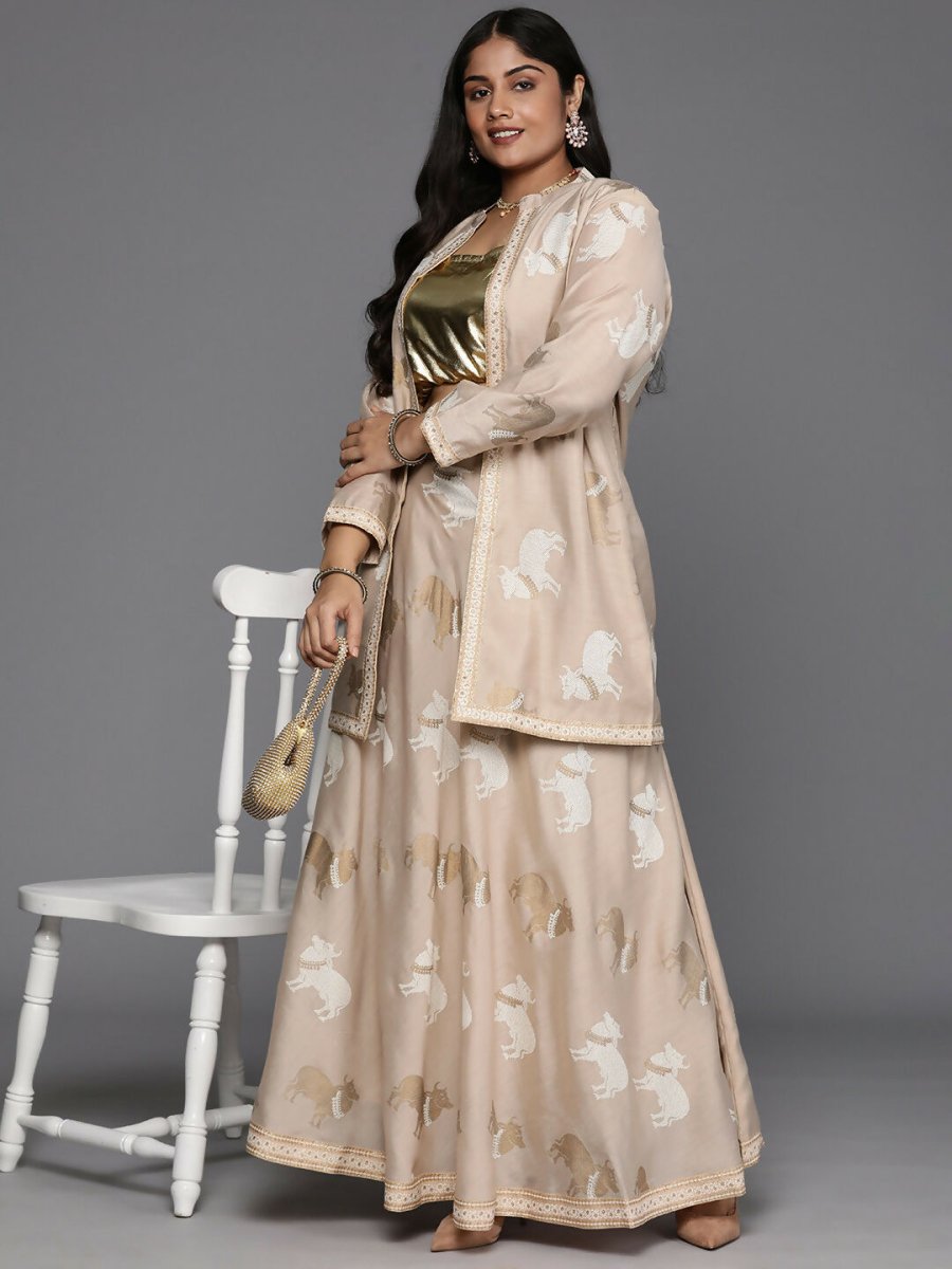 Ahalyaa Women's Traditional Wear Co-ords - Tan | Grocsy
