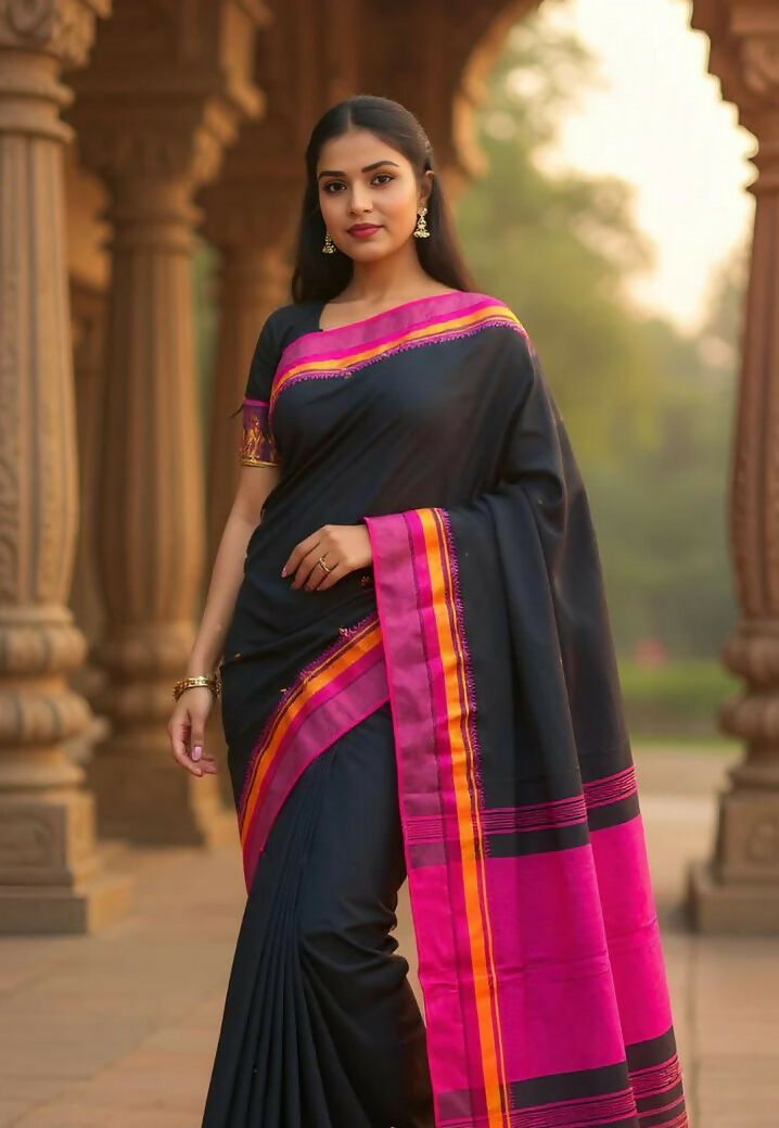 Exclusive Collection Block Print Pure Cotton Handloom Gorgeous Saree | Grocsy