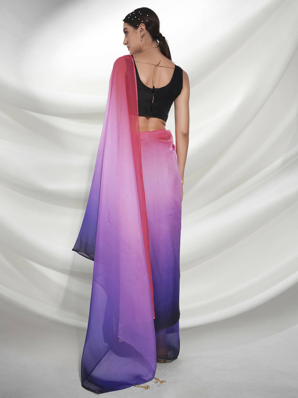 Purple Organza Solid Saree With Unstitched Blouse Piece - Shanaya | Grocsy