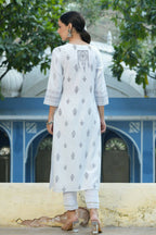 Juniper Women's White Rayon Placement Printed Straight Kurta | Grocsy