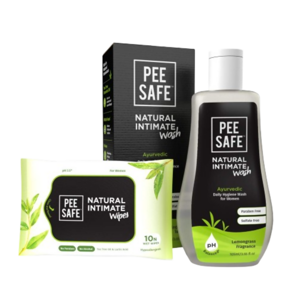 Pee Safe Natural Intimate Wash with Lemongrass Fragrance and Natural Intimate Wipes For Women | Grocsy
