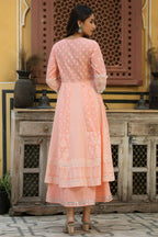 Juniper Women's Peach Cambric Printed Flared Dress | Grocsy