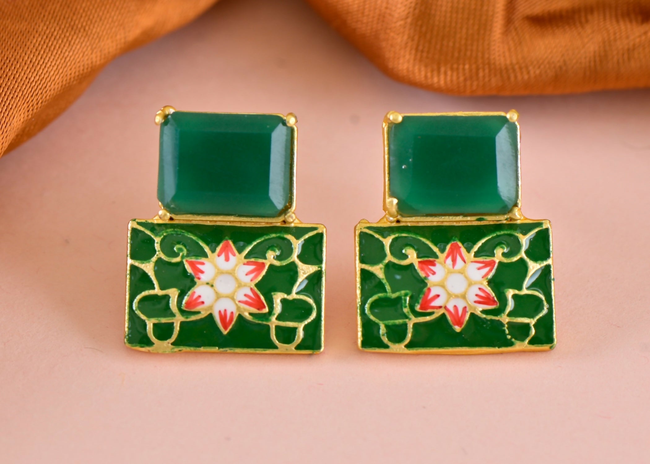 Joban Fashion Women Brass Green Onyx Earrings | Grocsy