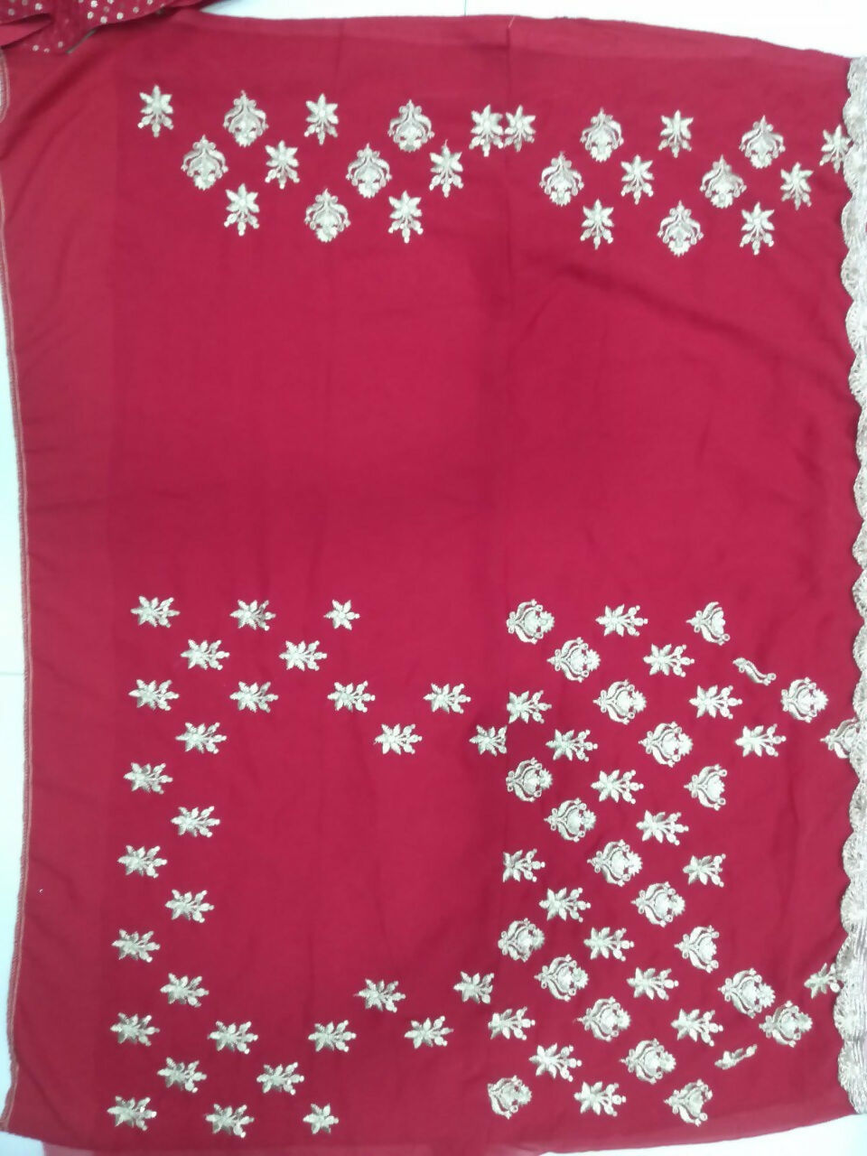 Jyoti Fashion Gorgeous Gajri Red 5MM Ton To Ton Red Thread Embroidery Faux Georgette Lehenga Choli with Dupatta | Grocsy