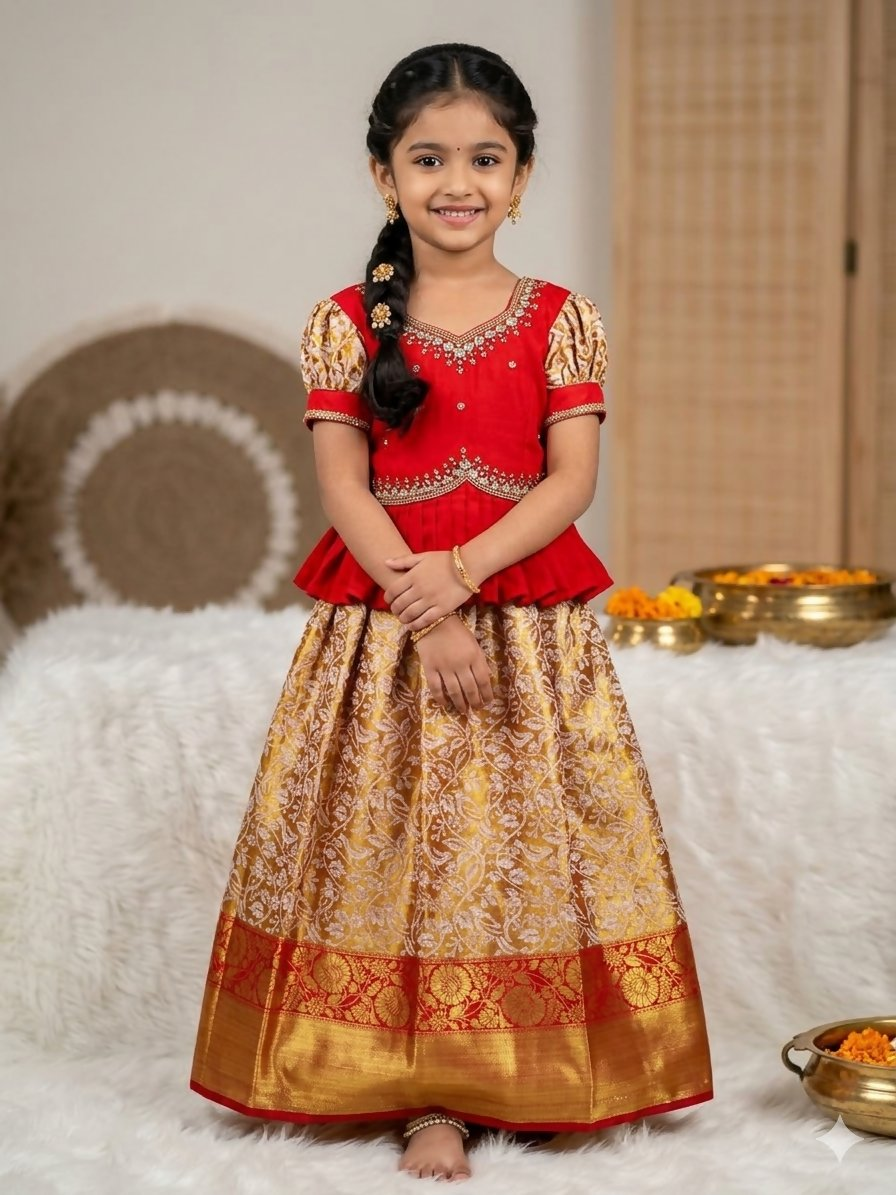 Teeya Creation New Trendy Lehenga Choli Set For Girls-Red | Grocsy