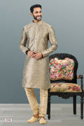 Raivat Ethnic Jacquard Banarasi Silk Pintux Work Kurta Pajama In Tusser Colour | Grocsy