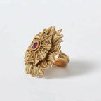 Mominos Fashion Joharkamal Gold-Polished Stone Studded Adjustable Finger Ring - Design 12 | Grocsy