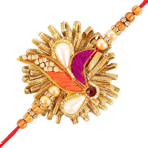 Zardosi Lustrous Rakhi And Almond Treat Chocolate Combo | Grocsy