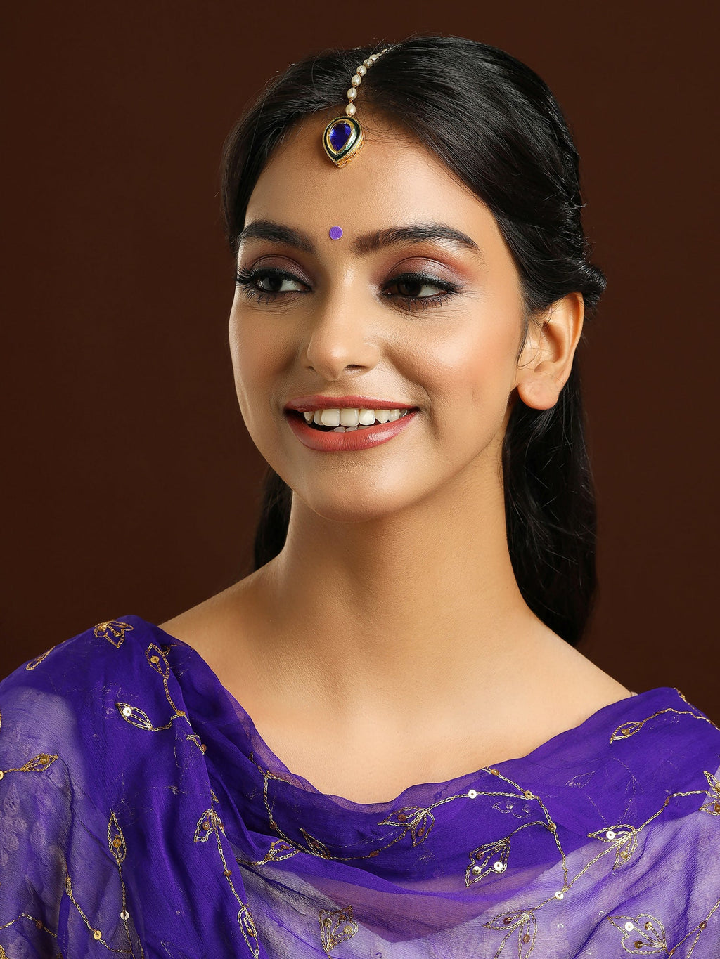 Ruby Raang Blue and Green Meenakari Kundan Maang Tikka | Grocsy
