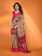 PR Fashion Red Kota Doria Printed Saree | Grocsy