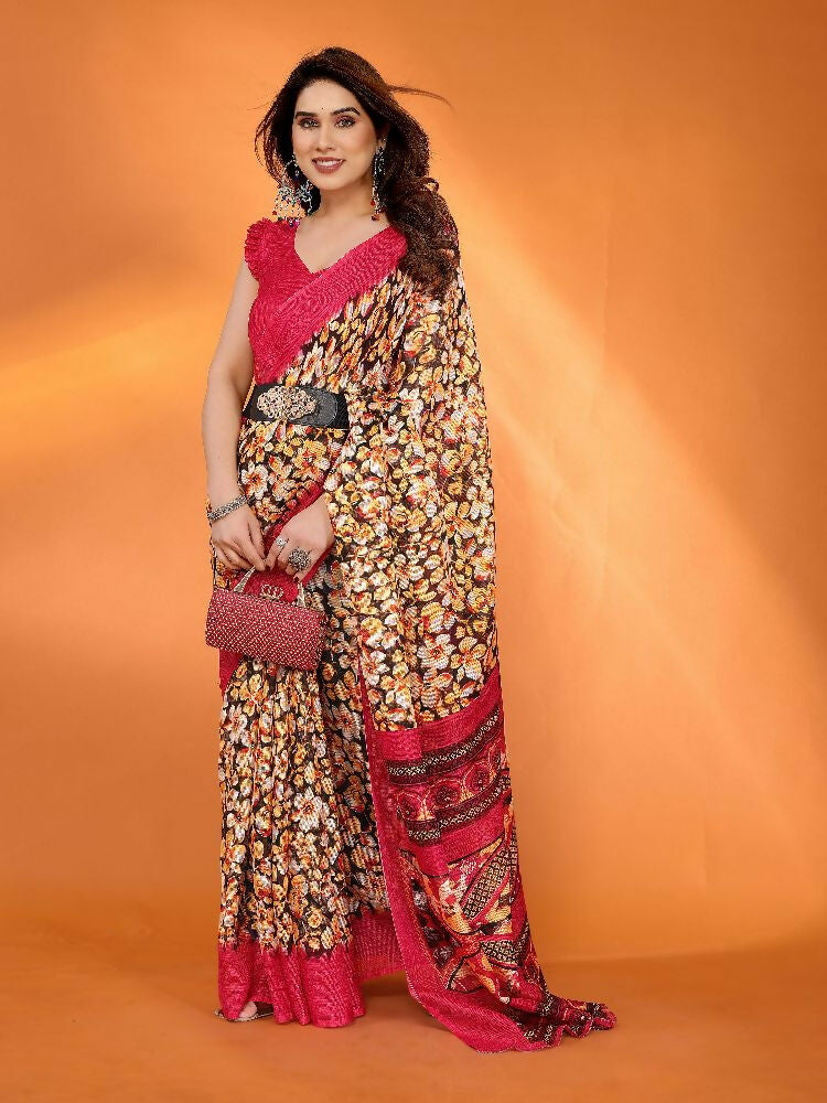 PR Fashion Red Kota Doria Printed Saree | Grocsy