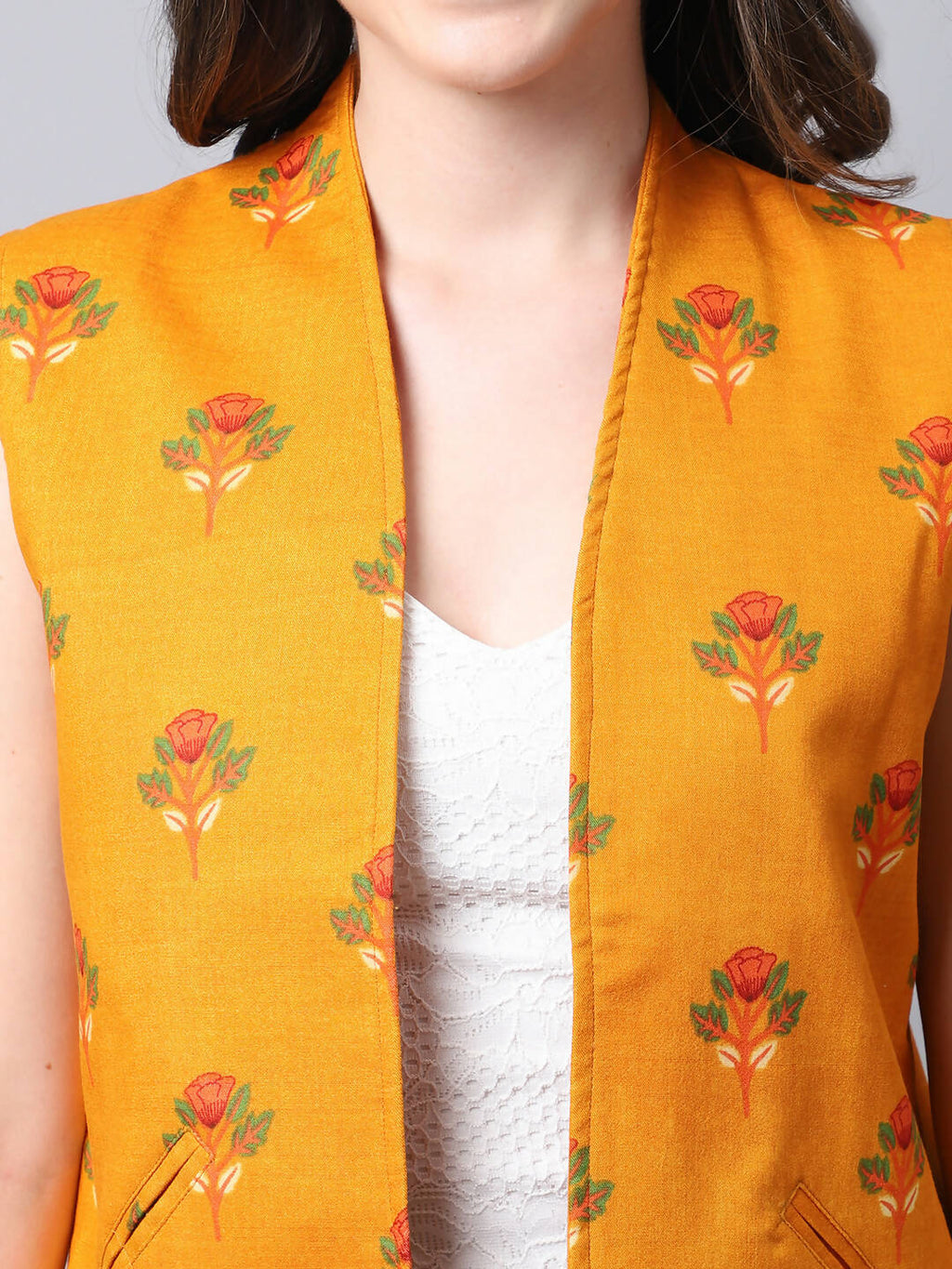 Even Apparels Yellow Viscose Rayon Open Front Waistcoat | Grocsy