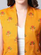Even Apparels Yellow Viscose Rayon Open Front Waistcoat | Grocsy