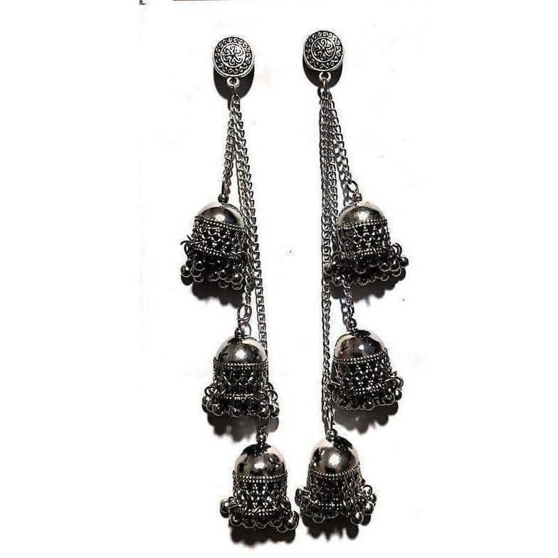 MS Fashion India Antique Studs Kashmiri Black Color Long Hangings Chains Jhumkas Pearls Earrings | Grocsy