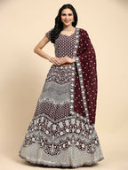 Brown Georgette Thread Embroidered Lehenga Choli with Dupatta - Tanya | Grocsy