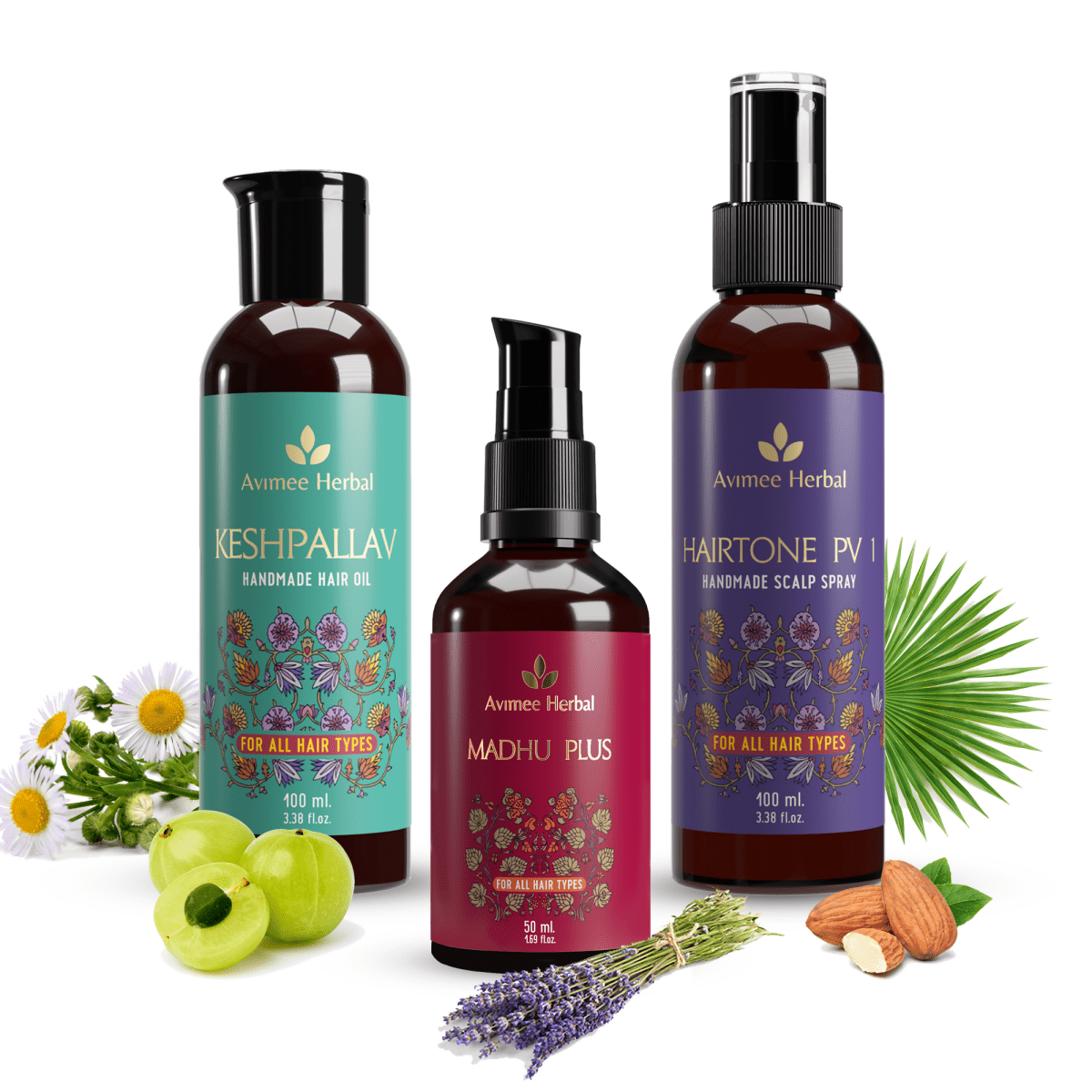 Avimee Herbal Anti-Hair Fall Kit - Oil, Scalp Spray, and Serum, Controls Hair Fall and Nourishes Hair Root | Grocsy