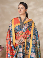 Aayaa Designer Winter Collection Printed Saree With Shawl - Multi Color | Grocsy