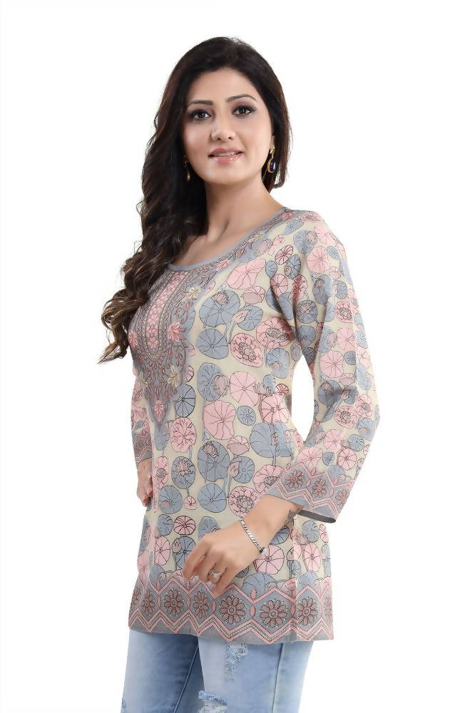 Snehal Creations Elegant Pastel Color Summer Cool Printed Tunic Top | Grocsy