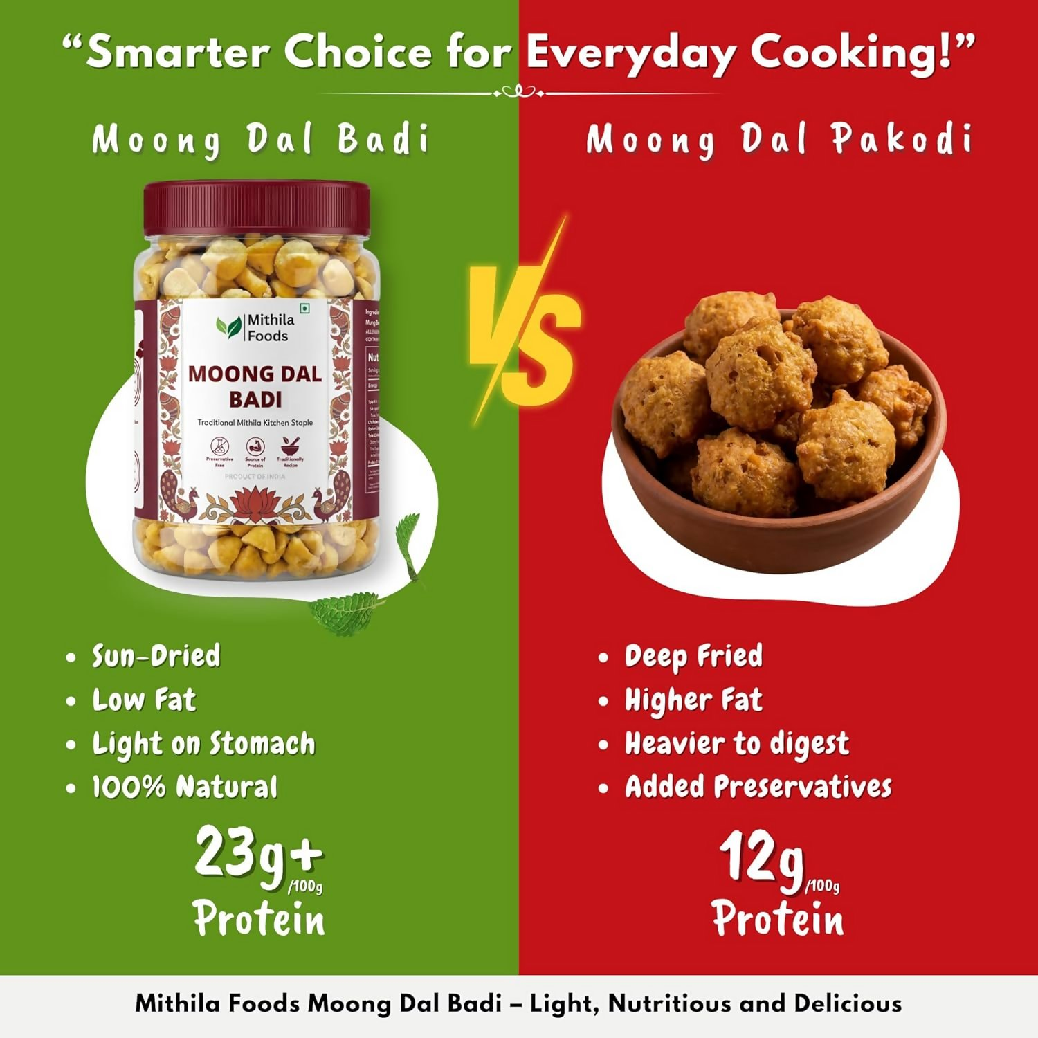 Mithila Foods Moong Dal Badi Light Sun-Dried Mangodi | Grocsy