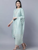 Myshka Women Grey Yoke Design Gotta Patti Kurta with Trousers Dupatta Set | Grocsy