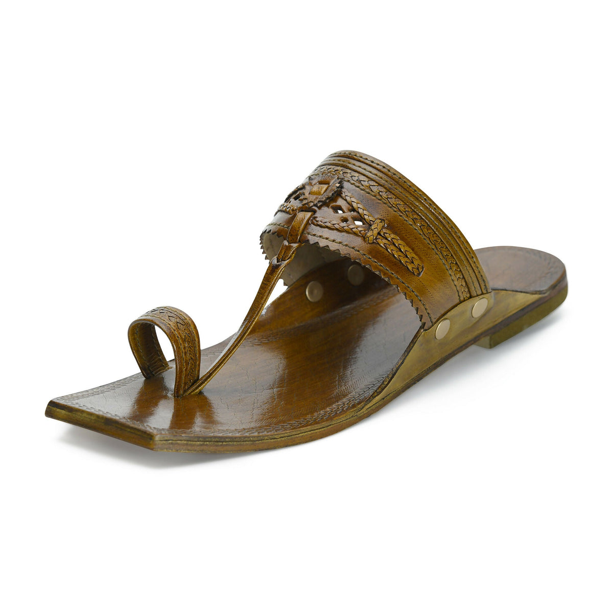 Stepsoft Men'S Olive Brown Kolhapuri Chappal | Handcrafted Leather Ethnic Slip-On Slippers | Grocsy