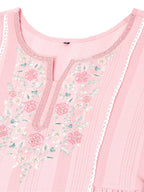 Pink Viscose Rayon Yoke Embroidered A-line Top - Tarini | Grocsy