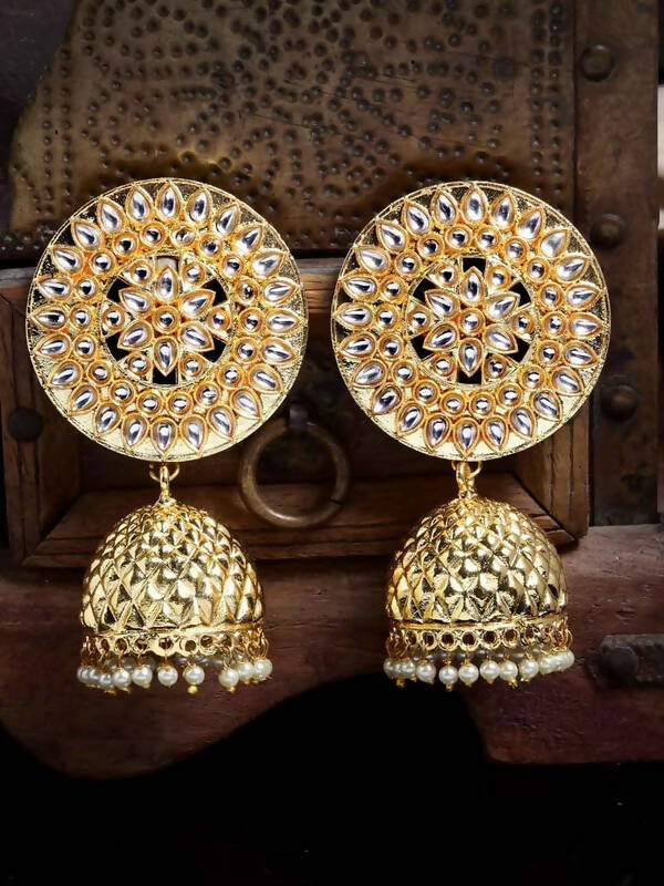 Gold-Polished Circular Shaped Brass Jhumka Earrings For Women and Girls By House of Ree - House of Ree