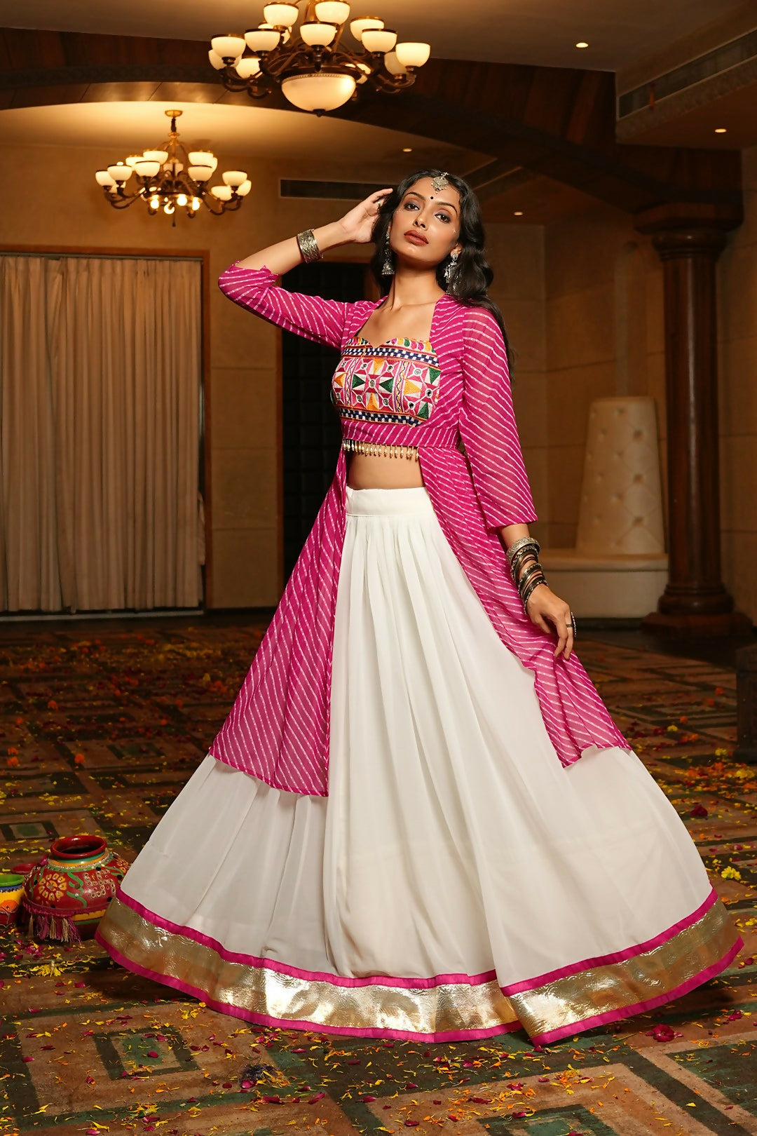 AI Fashion White Georgette Designer Navratri Wear Lehenga Choli Collection | Grocsy