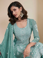 Anaita Green Chinon Embroidered Thread Work Stitched Salwar Suit | Grocsy