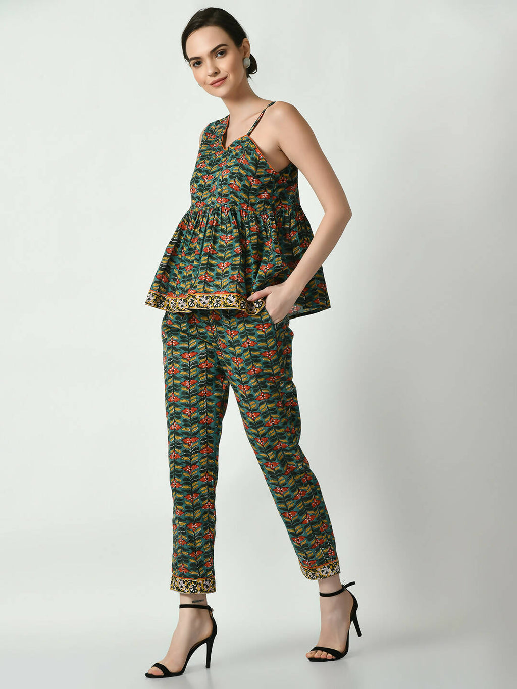 Myshka Women's Green Floral Printed Top | Grocsy