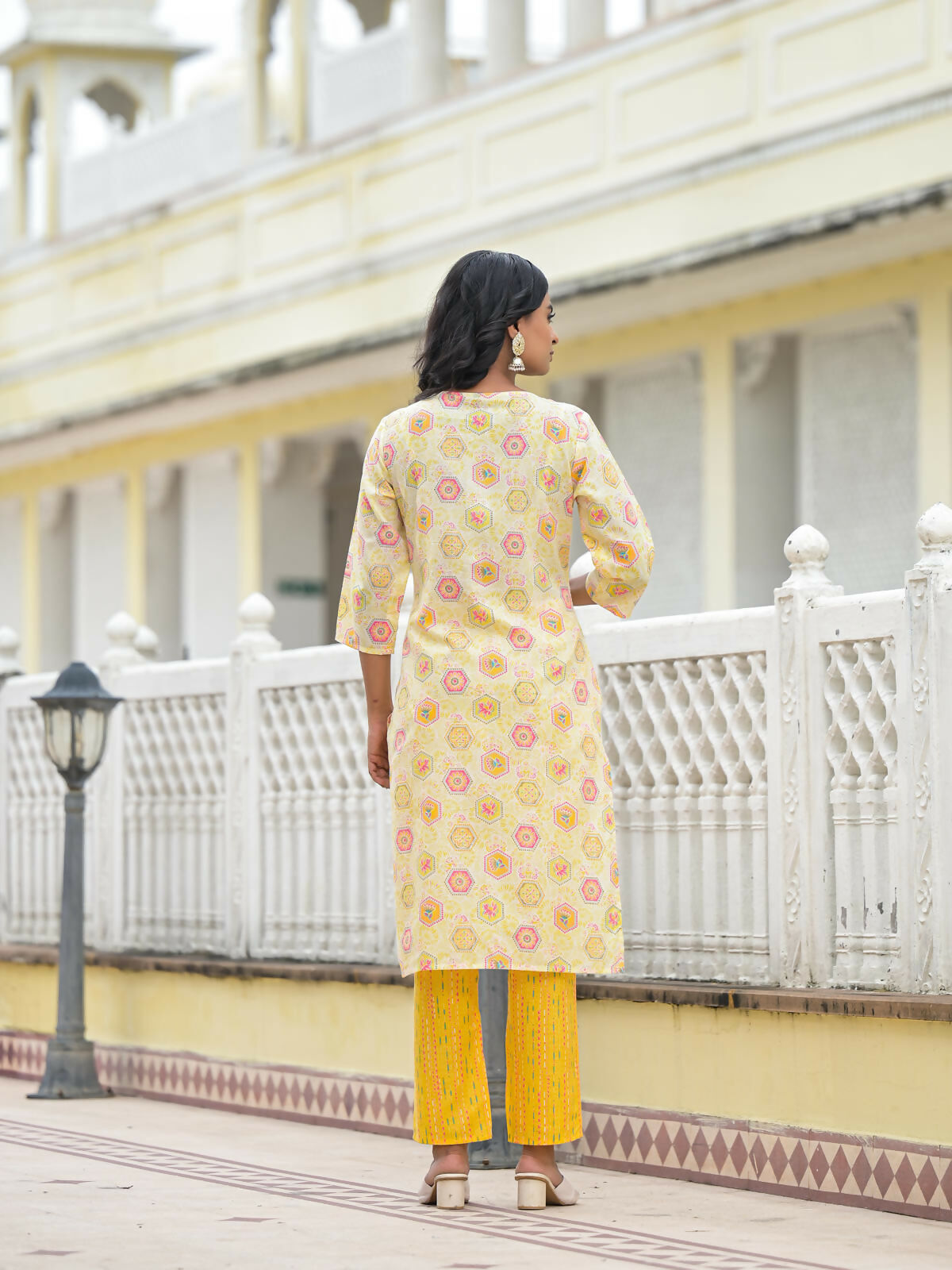 Juniper Women's Yellow Floral Printed Cotton Kurta Pant With Dupatta Set With Sequins & Thread Work | Grocsy