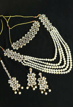 Mominos Fashion Johar Kamal Gold-Polished Rani Haar with White and Off white Pearls Jewellery Set
