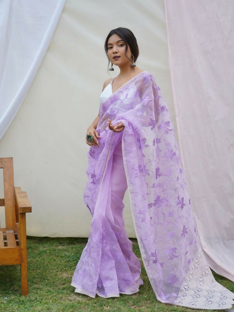 Vamsee Ishaq Lavender Organza Saree | Grocsy