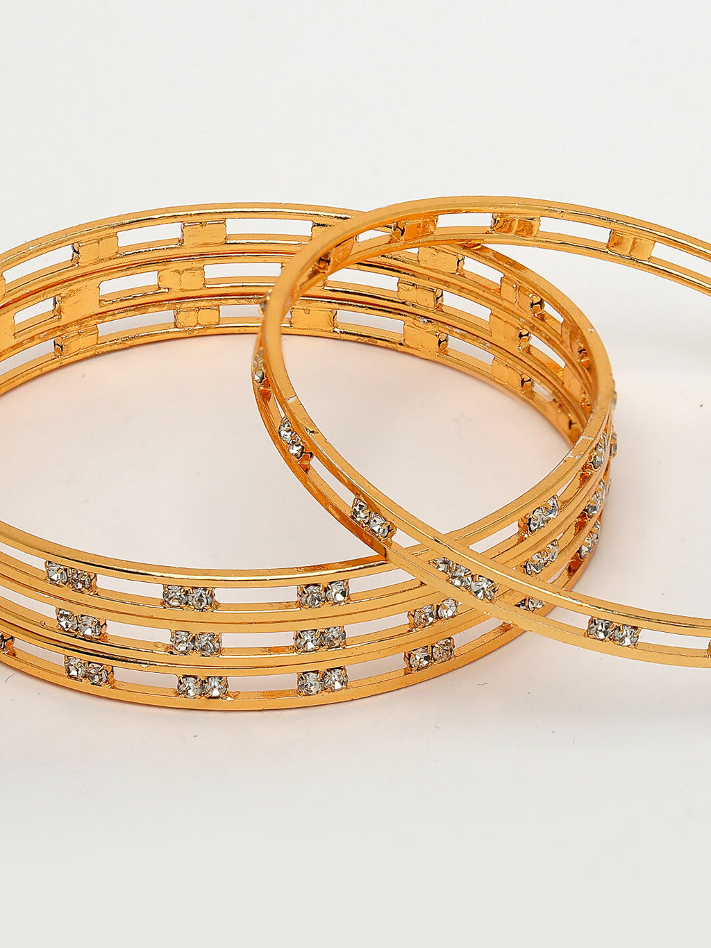 NVR Women's Set of 4 Gold-Polished CZ Stone-Studded Bangles