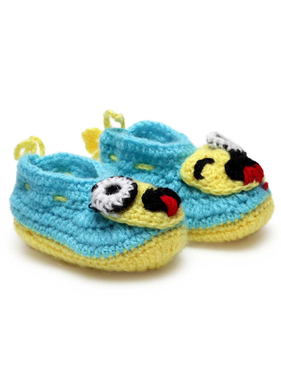 Chutput Kids Woollen Hand Knitted Smile Face Booties - Blue | Grocsy