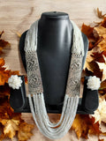 Inhanns Saree Shobha Statement Necklace & Earring Set - White Necklace With Earrings | Grocsy