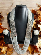 Inhanns Saree Shobha Statement Necklace & Earring Set - White Necklace With Earrings | Grocsy