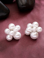 NVR Women's White Pearl Silver-Plated Circular Studs Earring | Grocsy