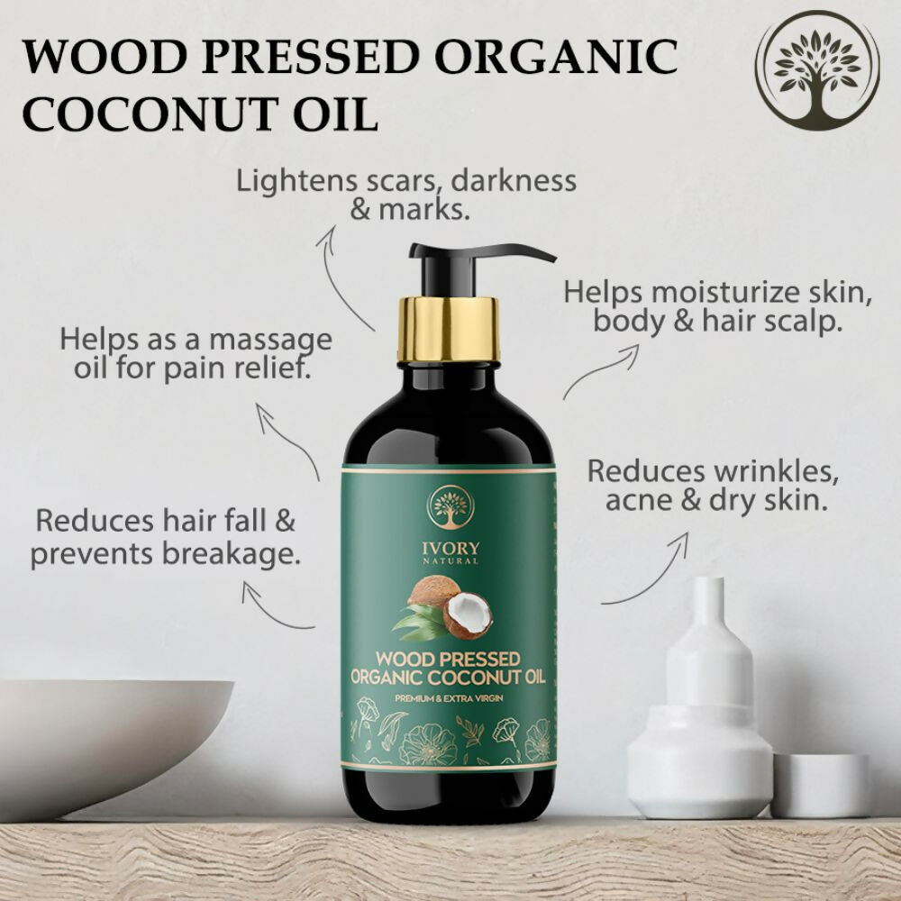 Ivory Natural Wood Pressed Organic Coconut Oil , Premium Extra Virgin Oil - For Radiant Skin, Hair Wellness & Baby Care | Grocsy