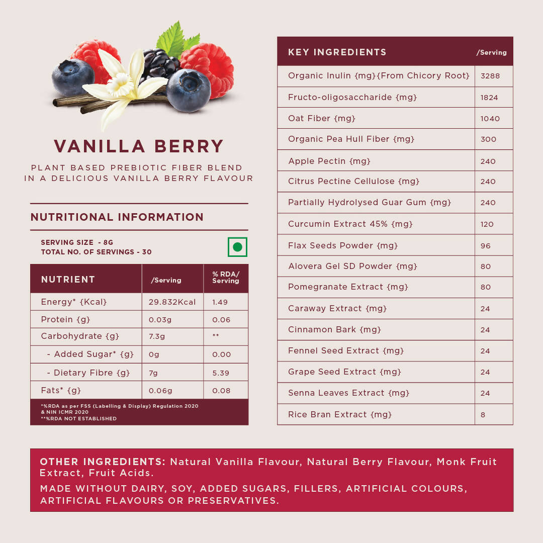 Wellbeing Nutrition Daily Fiber Powder-Vanilla Berry Flavor | Grocsy