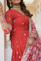 Joban Fashion Orange Georgette Sequence Embroidery Work Kurta Set | Grocsy