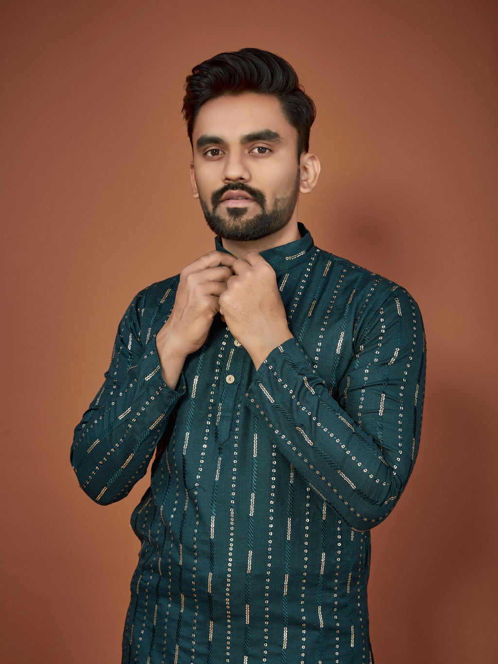 Anaita Teal Embroidered Cotton Straight Kurta | Grocsy