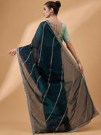 Blue Muslin Embroidered Saree with Unstitched Blouse Piece - Satya | Grocsy